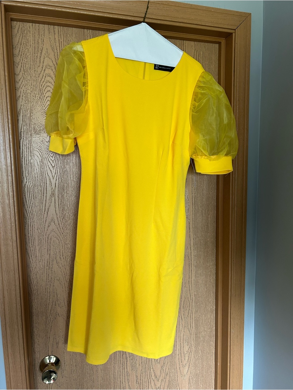 New York & Company Yellow Puff-Sleeve Mini Dress